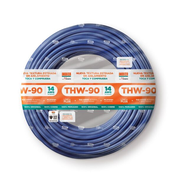 Cable Thw-90 Plus 450/750V 14 Awg Indeco - Azul- 100 Metros