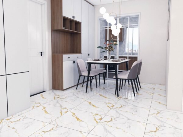 Porcelanato Vitrificado Marmolizado - Cartago - 60X60 Marmol Vetas Doradas